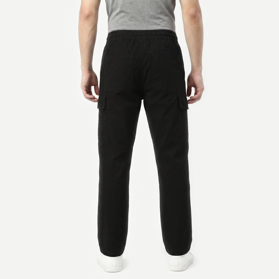 Men's Black Slim Fit Cargo Trousers, Black, large