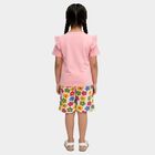Girls' Pink Cotton Crew Neck Printed Top and Shorts Set, हल्का गुलाबी, small