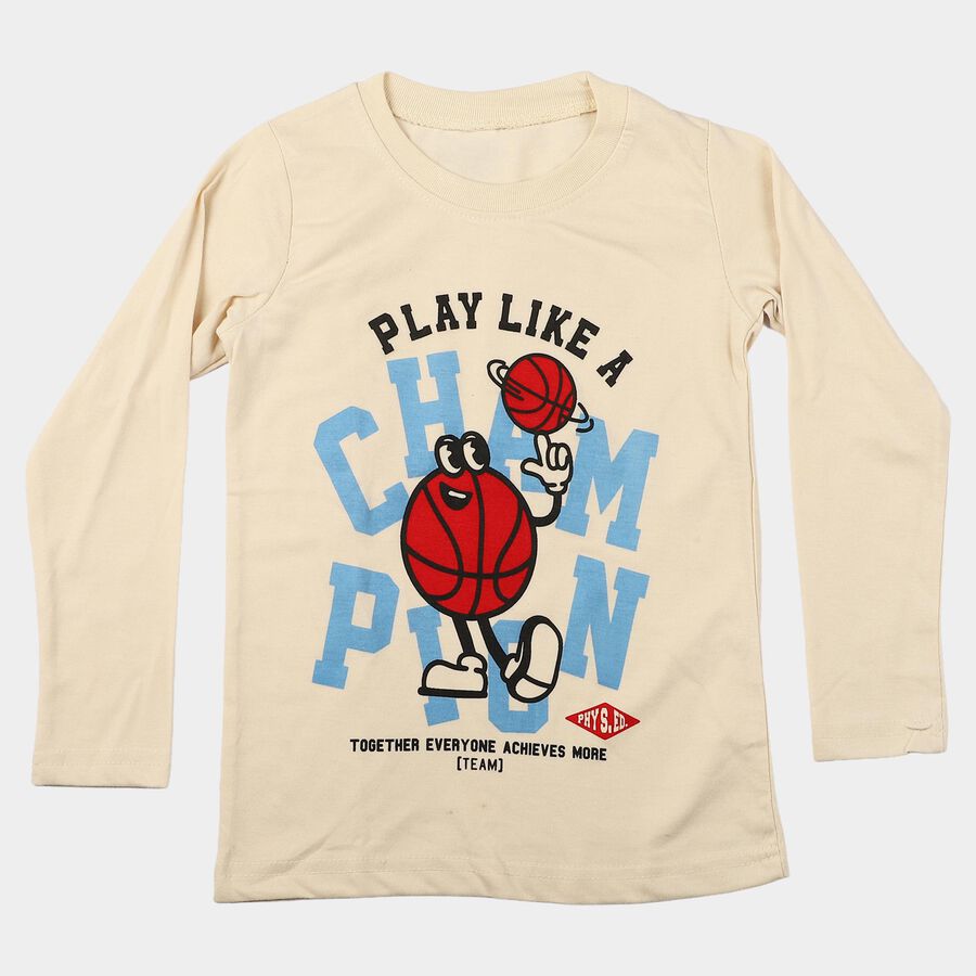 Boys Beige Crew Neck Regular Boys T-Shirt, Beige, large