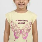 Girls Yellow Cotton Round Neck Regular T-Shirt, पीला, small