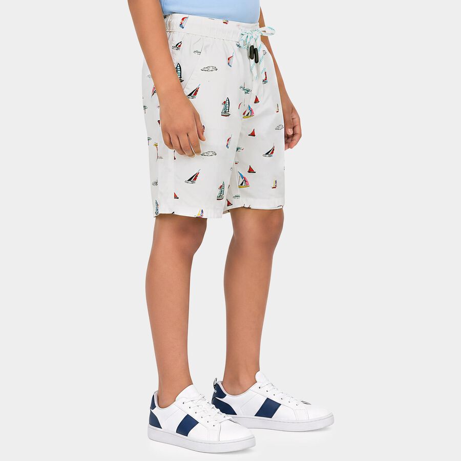 Boys White Regular Fit Printed Bermuda Shorts, सफ़ेद, large