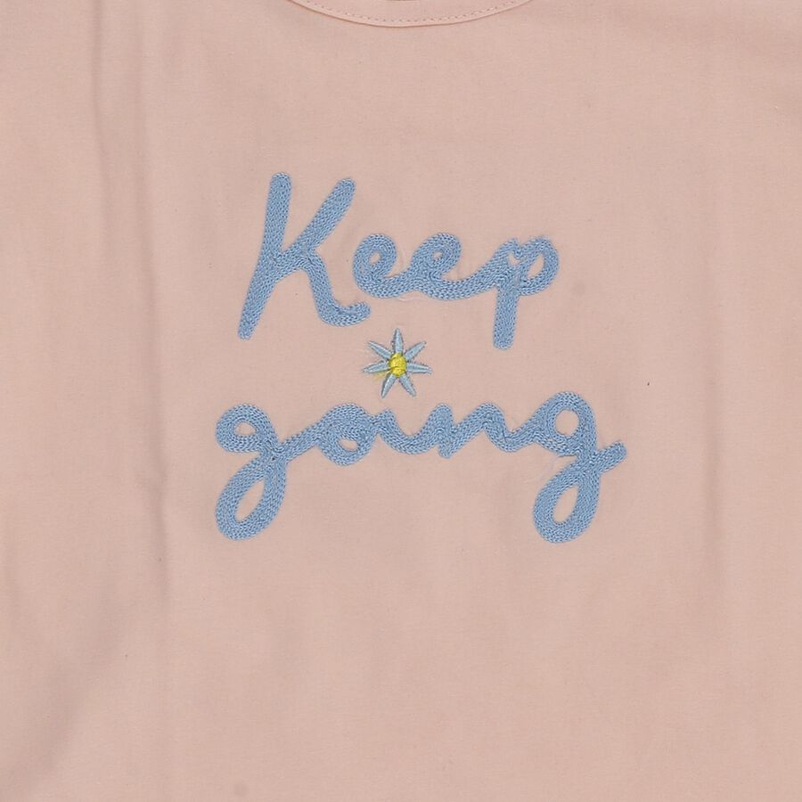 Girls' Light Pink Cotton Round Neck Ruffle Sleeve Graphic T-Shirt, Light Pink, large image number null