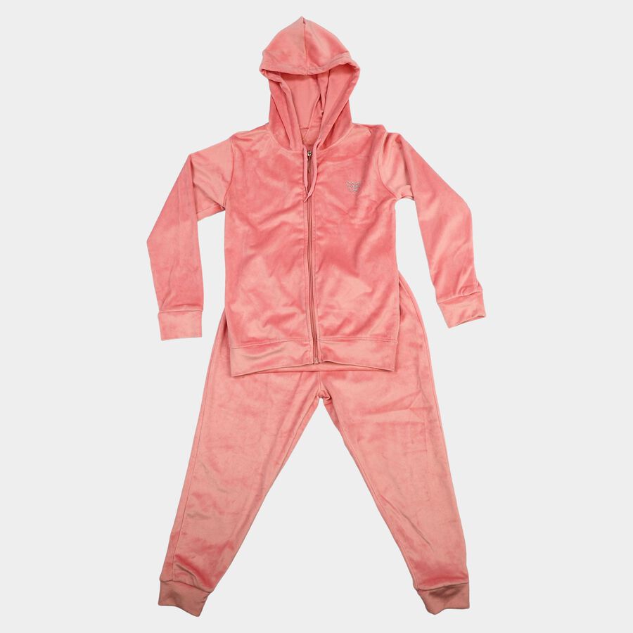 Girls Pink Hooded Neck Lounge Set Hipster Set, हल्का गुलाबी, large