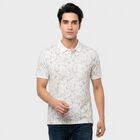 Men's White Polo Neck Abstract Printed Polo T-Shirt, White, small