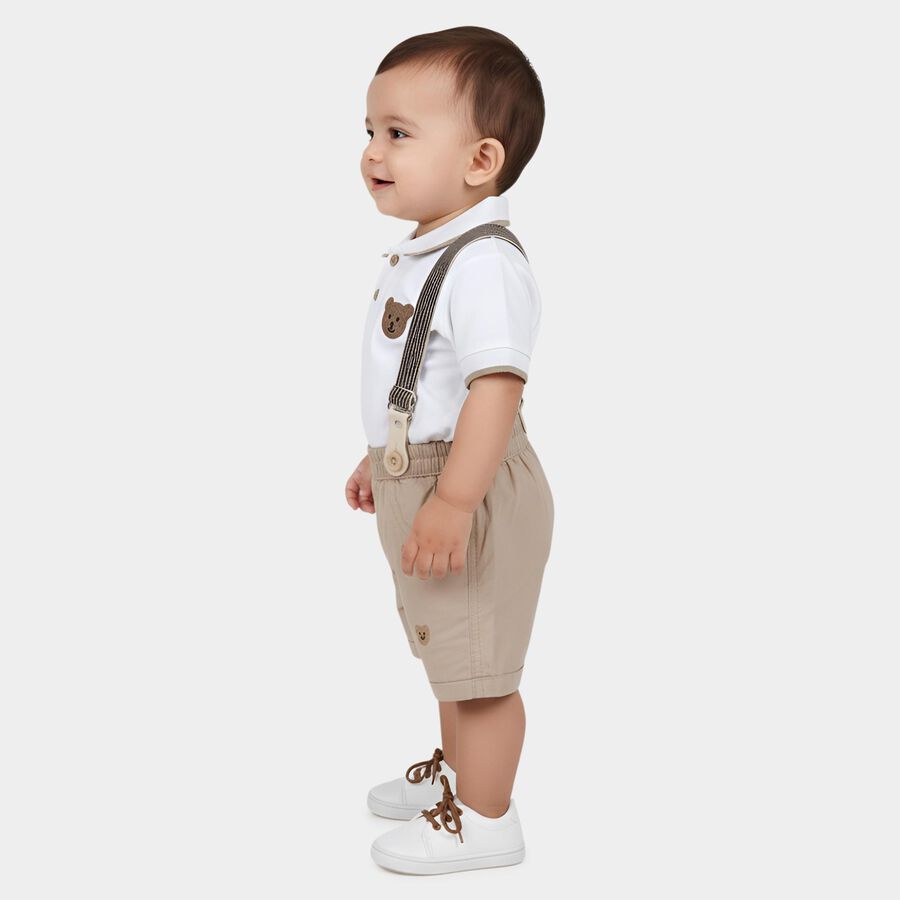 Infants' Beige Cotton Polo Neck Embroidered Baba Suit, गहरा पीला, large