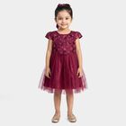 Girls' Wine Fit and Flare Embellished Party Wear Frock, Wine, small