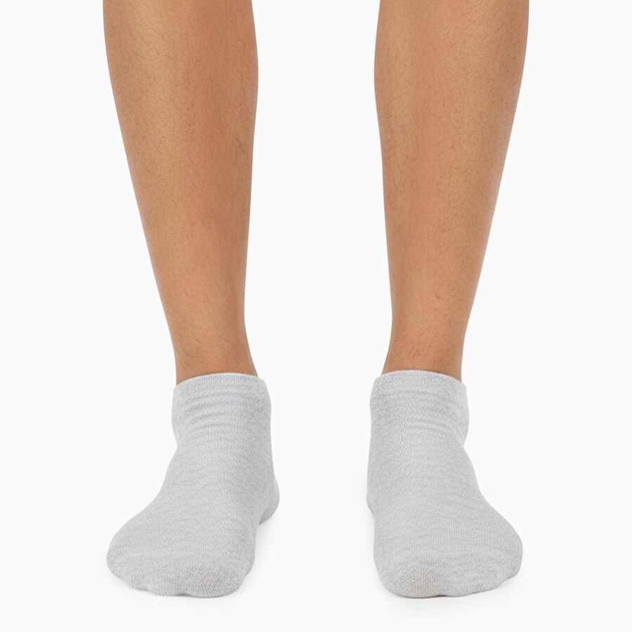 Men's Ankle Length Socks Pack of 3 ( Grey Melange, White, Charcoal ), Melange Light Grey, large