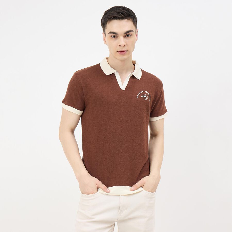 Men's Brown Polo Neck Classic T-Shirt, Brown, large