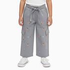 Girls' Light Grey Wide-Leg Embroidered Cargo Jeans, Light Grey, small
