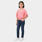 Girls Pink Round Neck Regular T-Shirt, हल्का गुलाबी, small