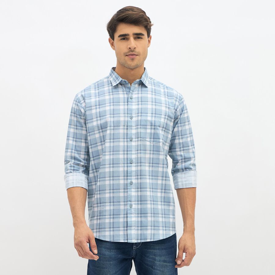 Men's Light Powder Blue Cotton Spread Collar Casual Shirt, Light Blue, large