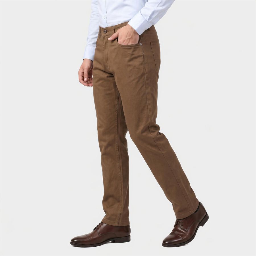 Men's Khaki Flat-Front Chino Trousers, खाकी, large