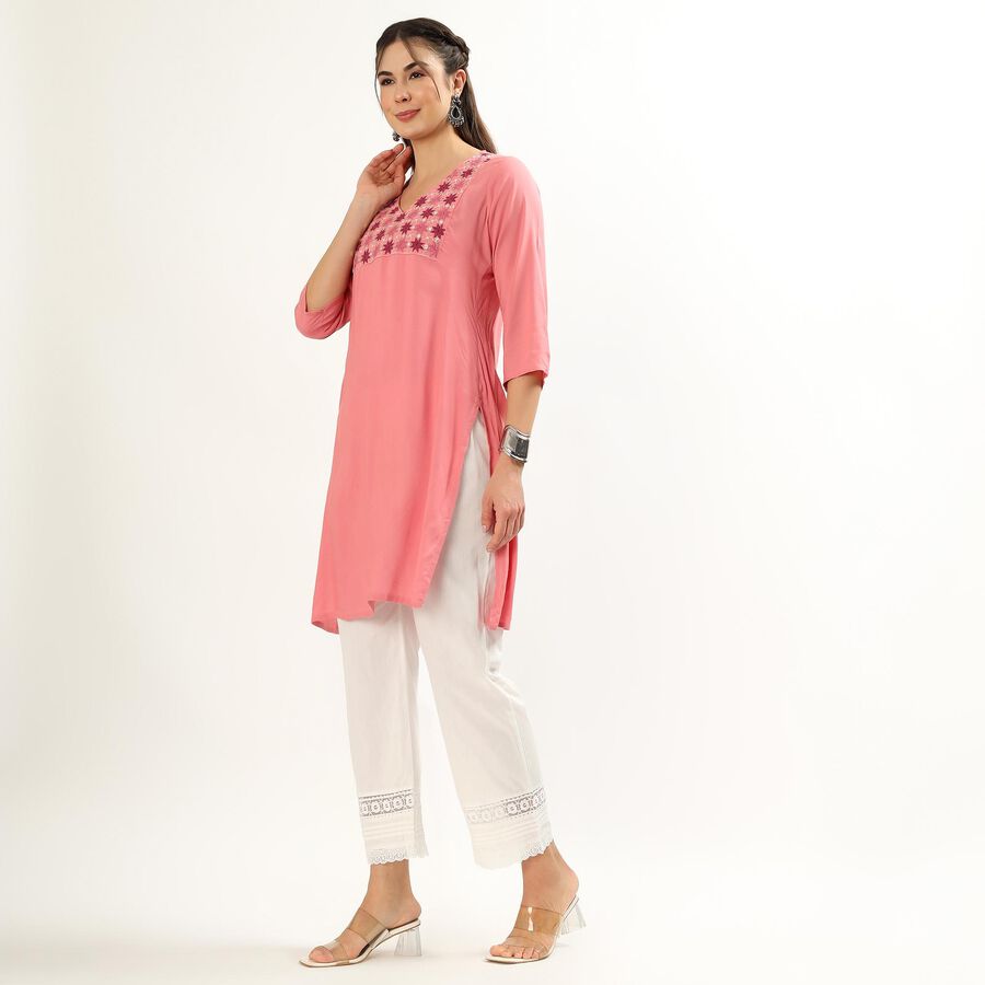 Women's Pink Notch Neck Printed Kurta, Pink, large