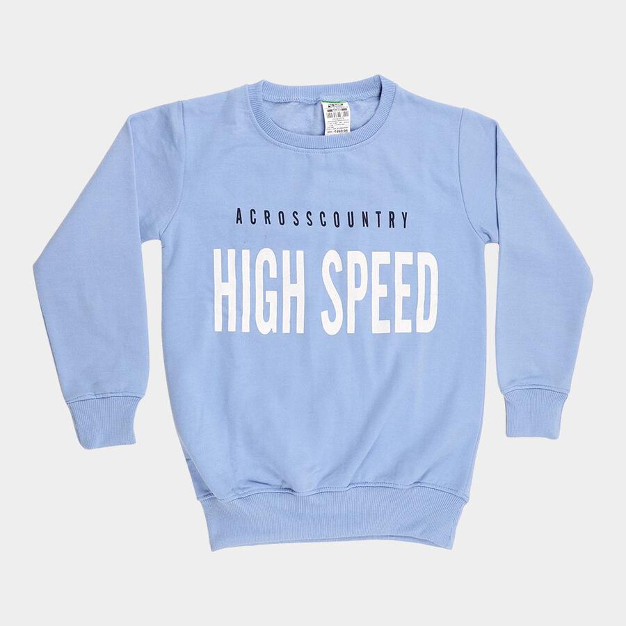 Boys Light Blue Crew Neck Graphic Sweatshirt, मध्यम नीला, large image number null