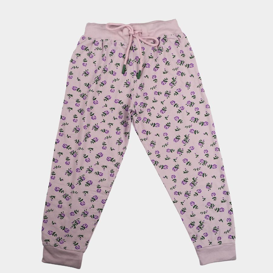 Girls' Lilac Regular Fit Floral Printed Pyjama, Lilac, large