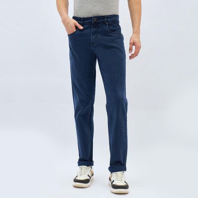 Men's Deep Steel Blue Straight Fit Classic Jeans, मध्यम नीला Men's Deep Steel Blue Straight Fit Classic Jeans