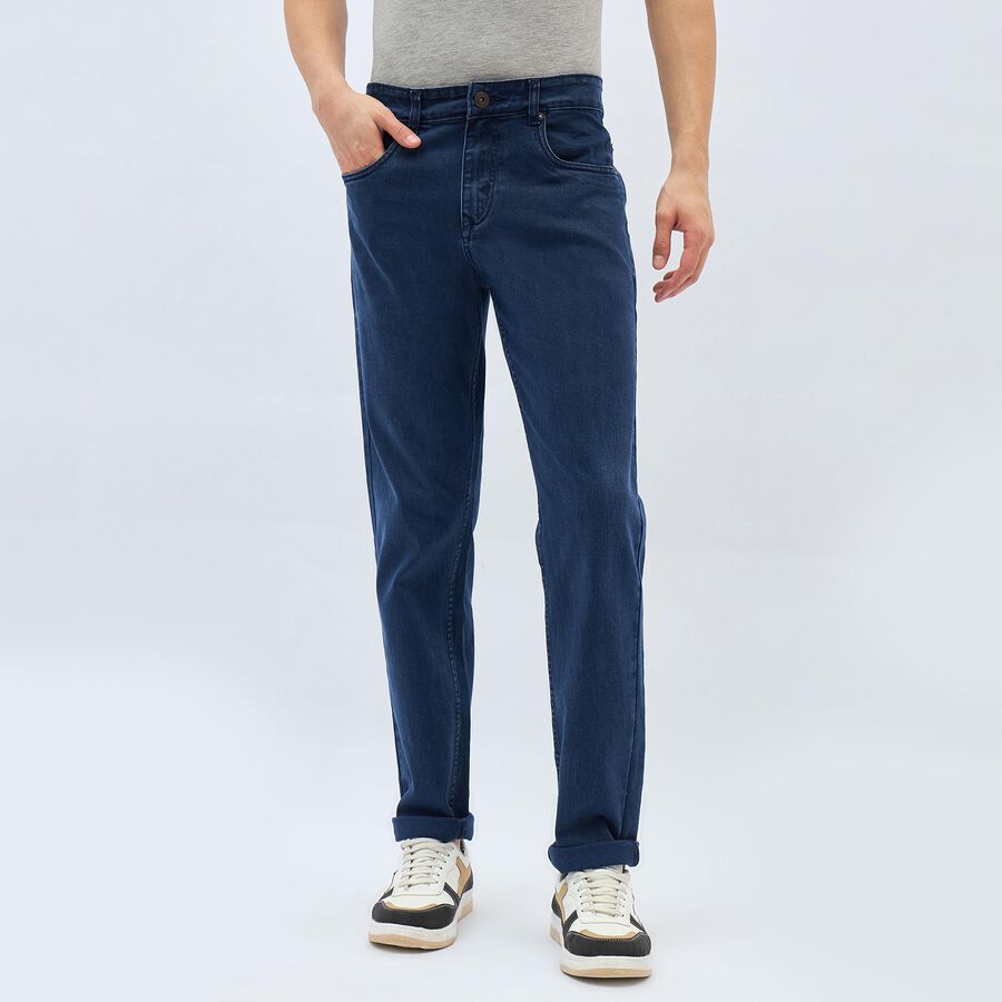 Men's Deep Steel Blue Straight Fit Classic Jeans, मध्यम नीला, large image number null