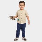 Infants Beige Mandarin Collar Regular Fit Shirt, Beige, small