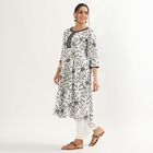 Women's White Round Neck Embroidered Kurta, ऑफ व्हाइट, small image number null