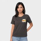 Women Charcoal Round Neck Regular T-Shirt, Dark Grey, small