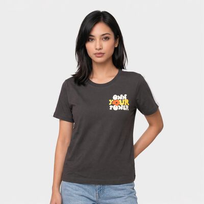 Women Charcoal Round Neck Regular T-Shirt