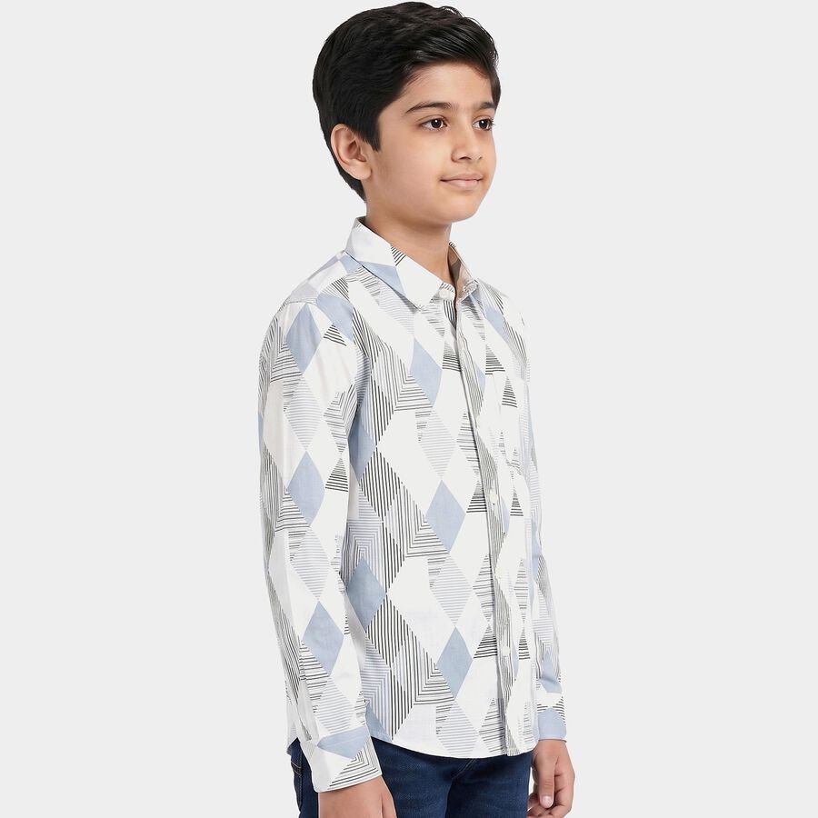 Boys White Cotton Collar Regular Fit Shirt, White, large