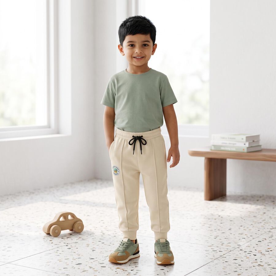 Boys Beige Jogger Fit Drawstring Pyjama, Beige, large