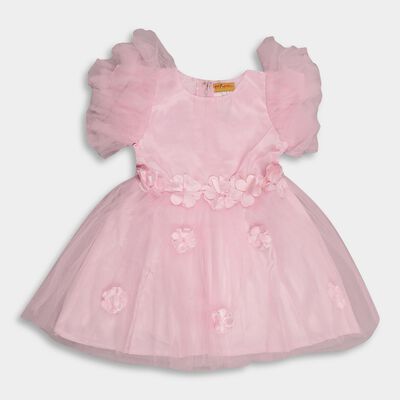Girls' Soft Pink Round Neck Romantic Frock