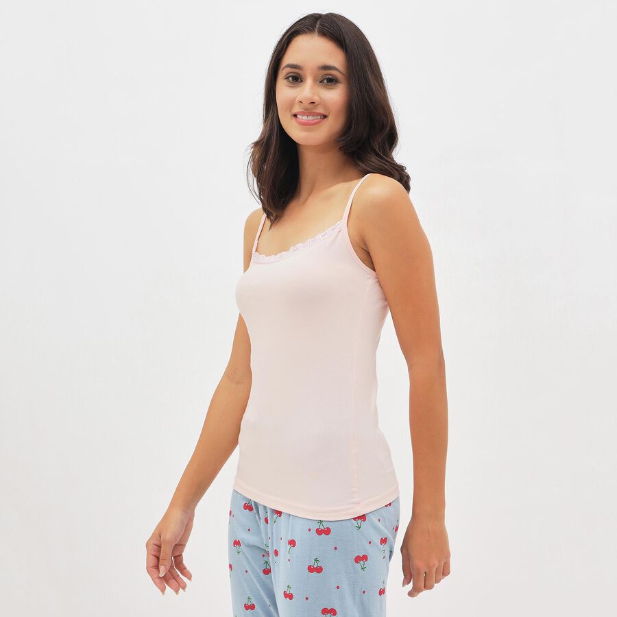Women's Soft Pink Cotton Spaghetti Neck Slip, Light Pink, large image number null
