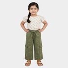 Girls' Olive Green Regular Fit Embroidered Cargo Jeans, Light Green, small