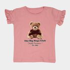 Girls' Pink Cotton Round Neck Ruffle Sleeve T-Shirt, हल्का गुलाबी, small