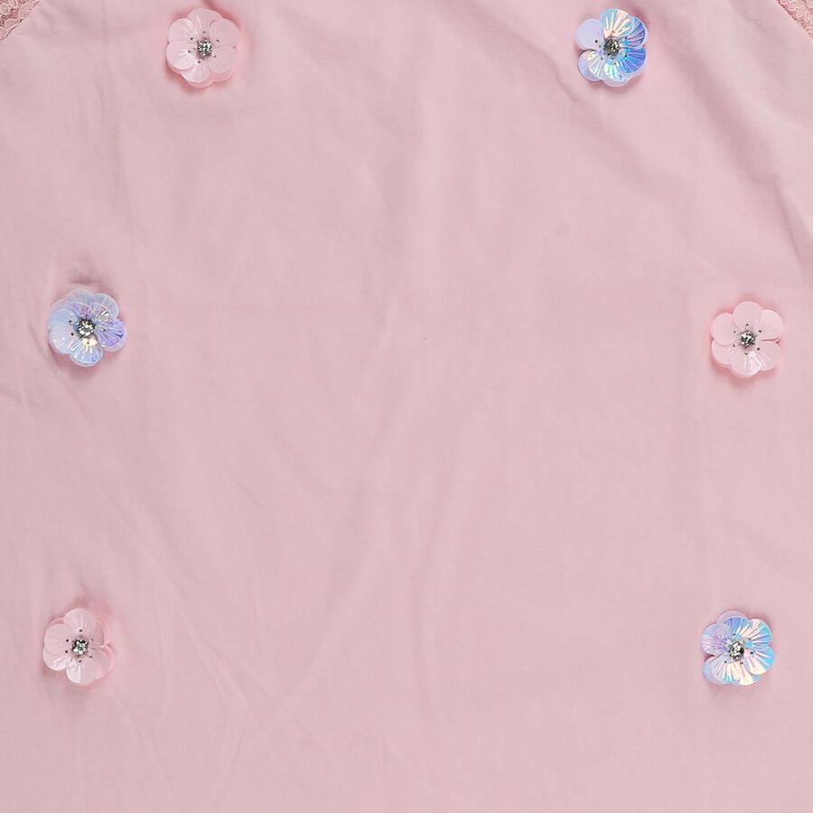 Girls Pink Cotton Round Neck Graphic Printed T-Shirt, हल्का गुलाबी, large