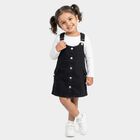 Girls' Black A-Line Button Front Pinafore Frock, काला, small