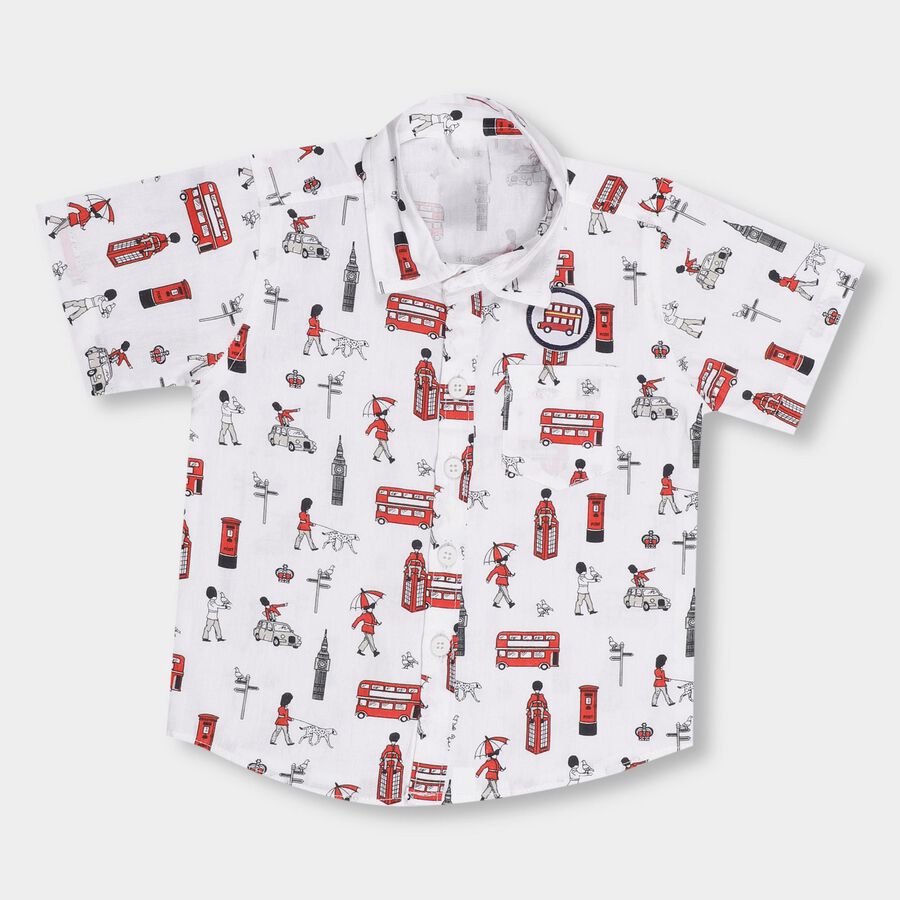 Infants' Rich Eggshell White Cotton Classic Casual Shirt, सफ़ेद, large image number null