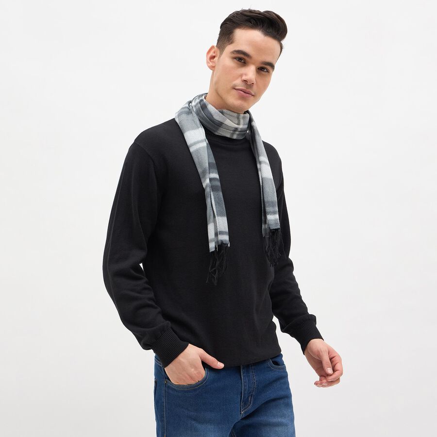 Men's Muted Grey Checkered Muffler, Light Grey, large image number null