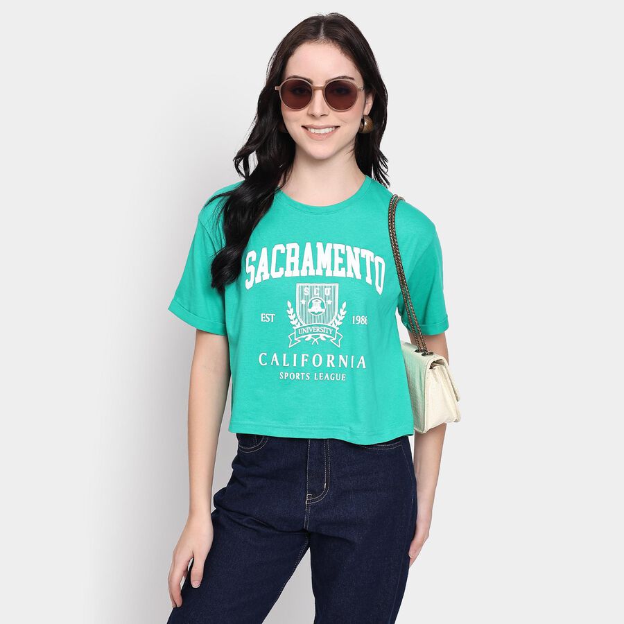 Ladies' 100% Cotton Crop  Top, Dark Green, large