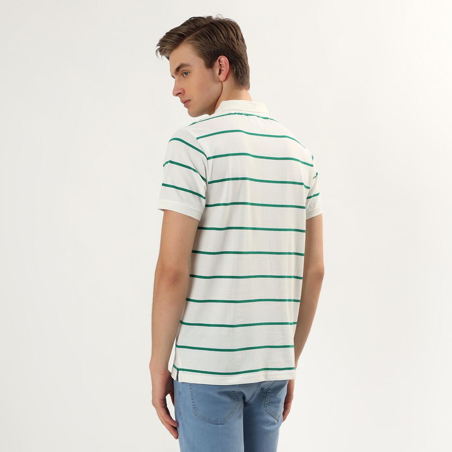 Men's White and Green Polo Neck Preppy T-Shirt, Light Green, large