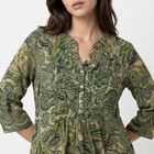Women's Olive Green V-Neck Printed Kurti, गहरा हरा, small