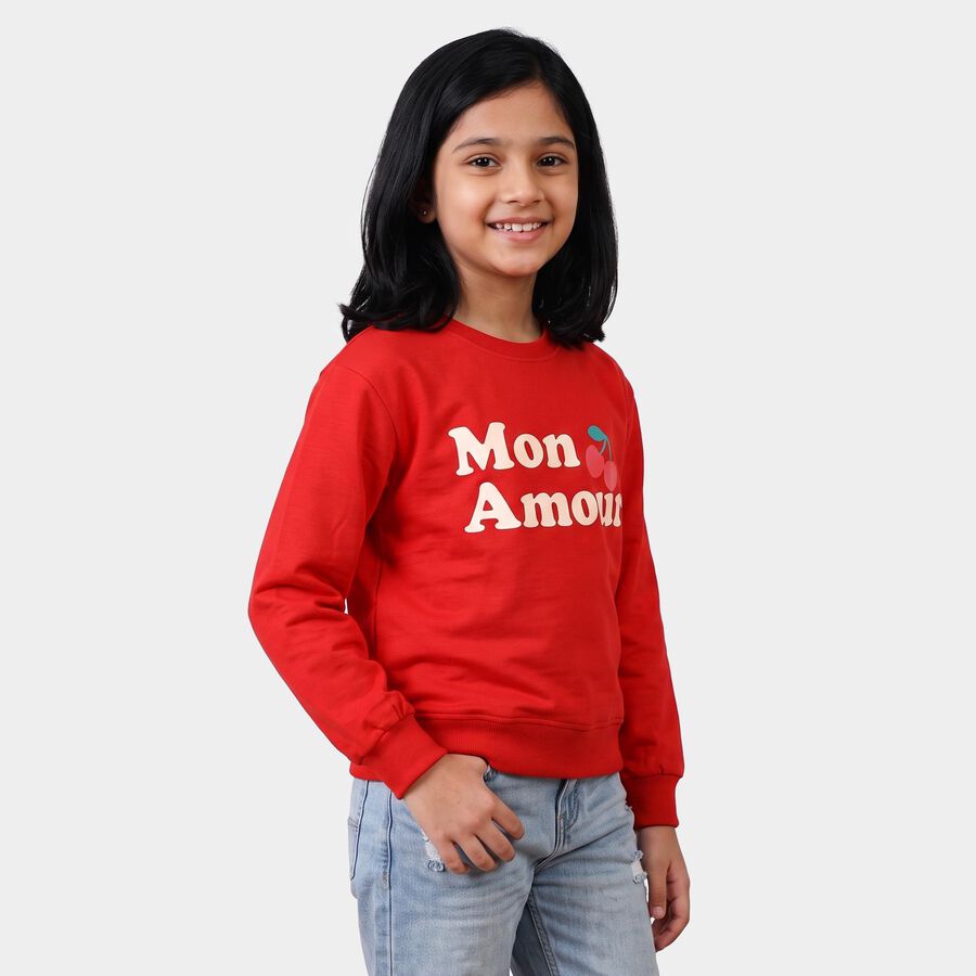 Girls' Red Crew Neck Pullover Sweatshirt, Red, large