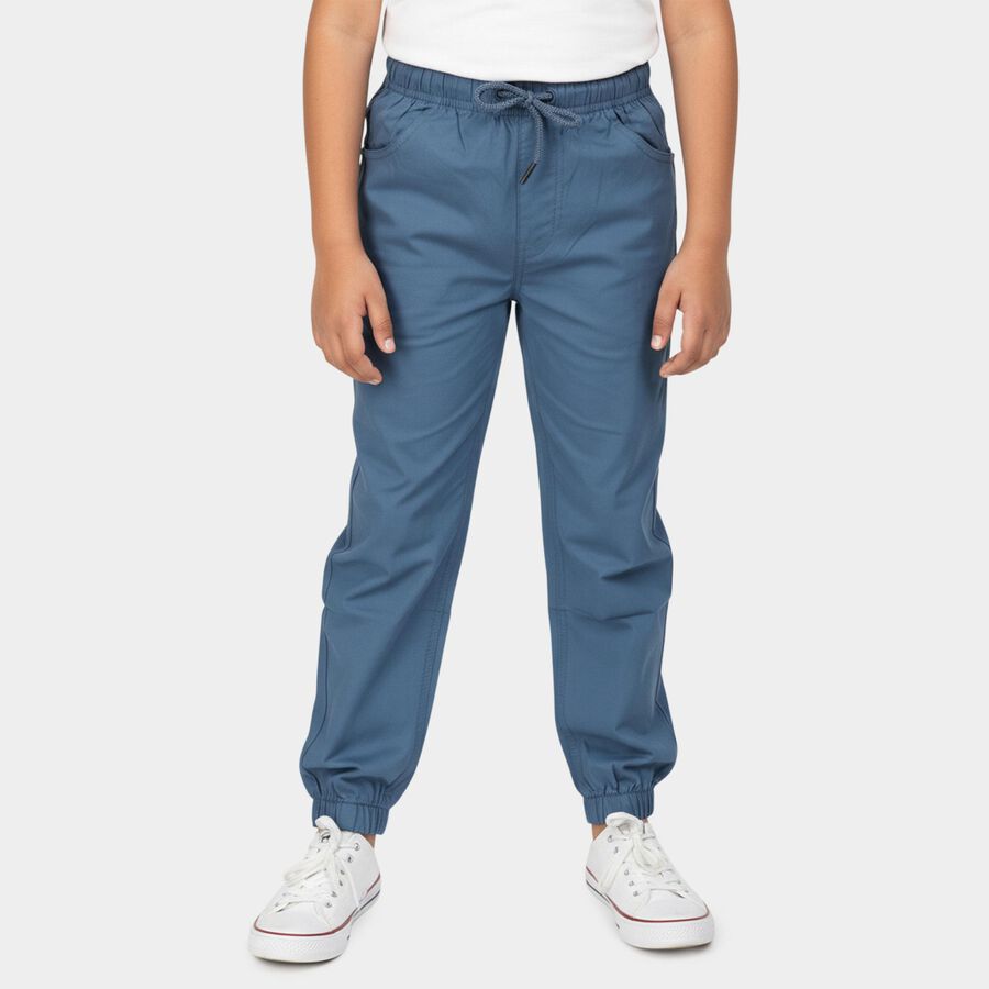 Boys' Teal Blue Regular Fit Elastic Waist Cotton Trousers, Teal Blue, large