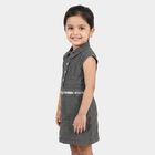 Girls' Grey Shirt Style Belted Frock, हल्का ग्रे, small