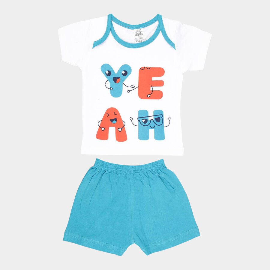 Infants Cotton Baba Suit, Teal Blue, large image number null
