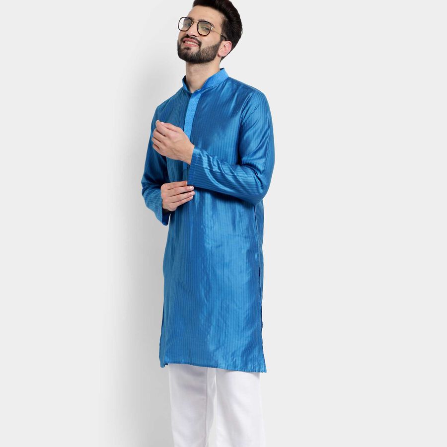 Mandarin Collar Full Length Kurta Pyjama, Royal Blue, large image number null
