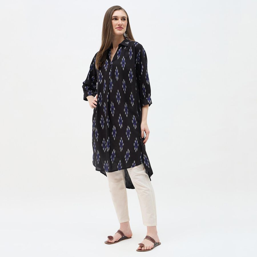 Women's Black Round Neck Straight Kurta, Black, large