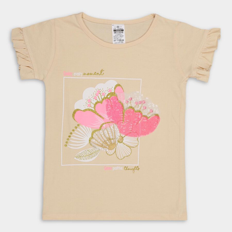 Girls' 100% Cotton T-Shirt , गहरा पीला, large image number null