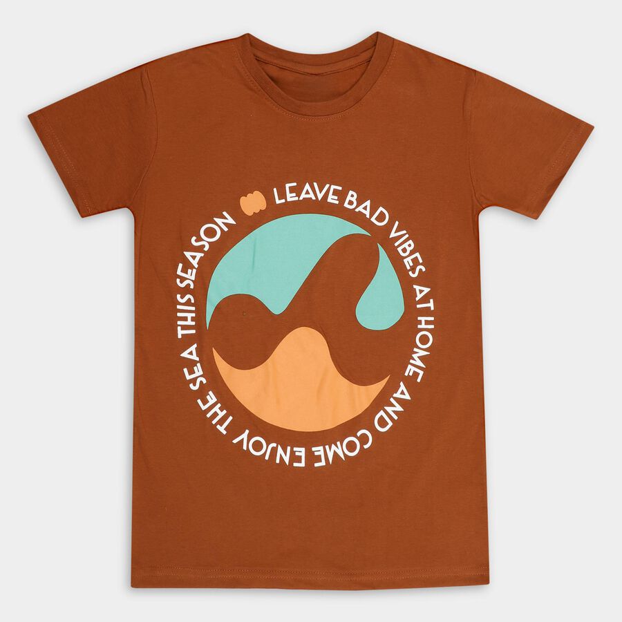 Boys' Half Sleeves T-Shirt, Brown, large image number null