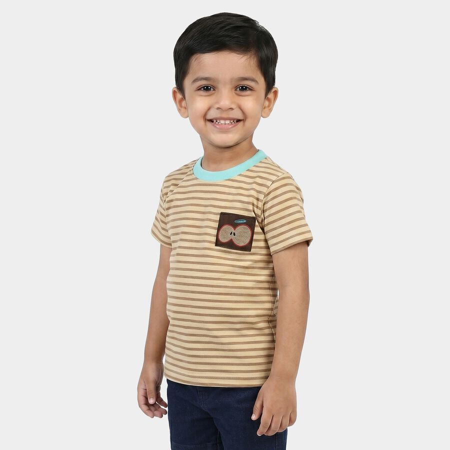 Boys Beige Crew Neck Regular T-Shirt, Beige, large