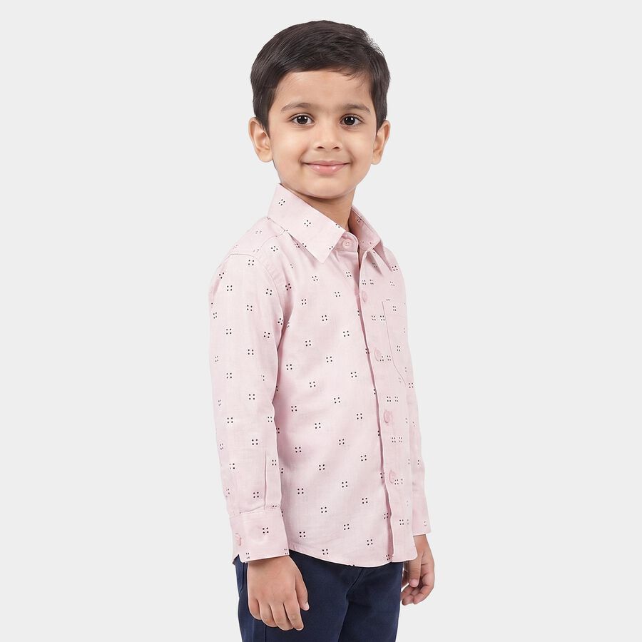 Boys Pink Cotton Long Sleeve Collar Shirt, Pink, large