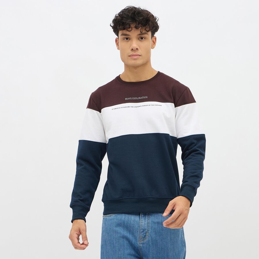 Men's Maroon, White, and Navy Blue Crew Neck Casual Sweatshirt, Navy Blue, large image number null