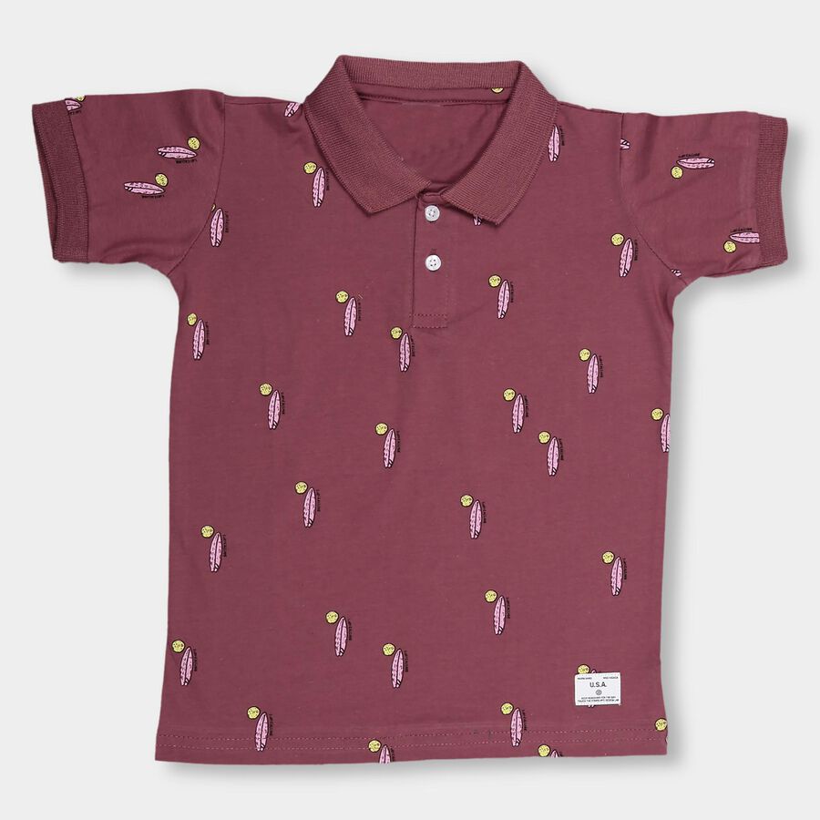 Boys' Deep Maroon Cotton Polo Neck Half Sleeve T-Shirt, Pink, large image number null